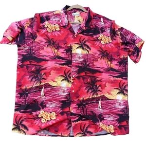 Men's 3XL Design in Italy Hawaiian Shirt Short Sleeve Rayon Palms Boats Sunset